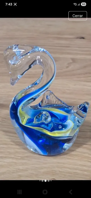 Splendida figura decorativa di cigno in cristallo Murano blu trasparente