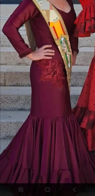 Traje Flamenca, canastero color vino Talla 38/40