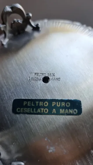 Posacenere Peltro Puro Cesellato Mano