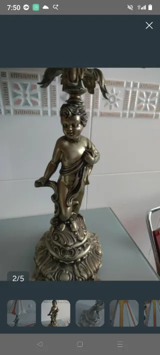 Lámpara antigua bronce querubín 60cm