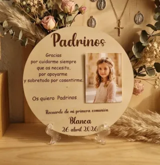 Placa de madera Padrinos Primera Comunión
