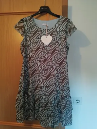 Abito fantasia CORAMIS tortora e azzurro volant