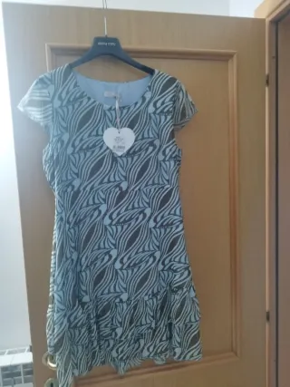 Abito fantasia CORAMIS tortora e azzurro volant