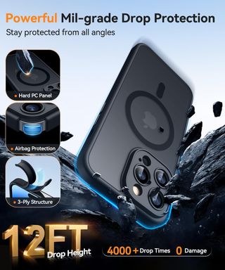 Funda Magnética para iPhone 14 Pro , Compatible con MagSafe, Carcasa Fondo Mate Translúcido,Negro