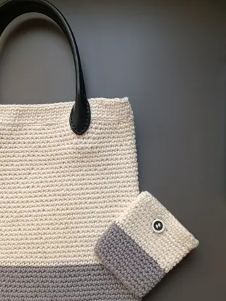 Bolso Tote + Regalo - bicolor crochet Portalaptop