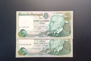 BILLETES PORTUGAL 20 Esc, ( 2 Variantes), 1978.