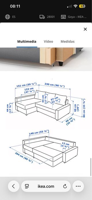 Sofá Cama Gris Tela