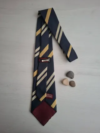 Corbata Flander Vintage Rayas Azul y Dorado