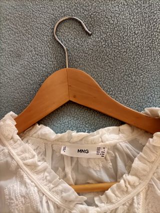 Blusa Mango Algodón Blanca Bordada