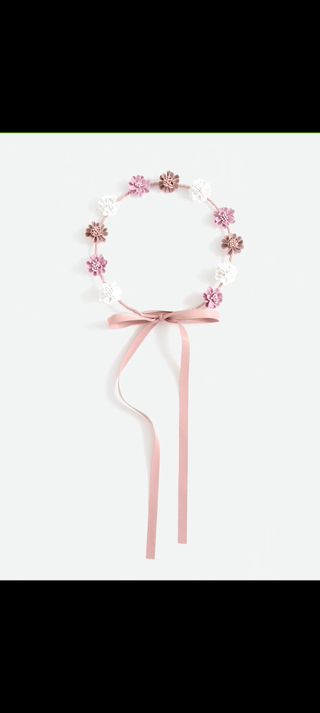 Diadema Mango flores lazo rosa y blanco