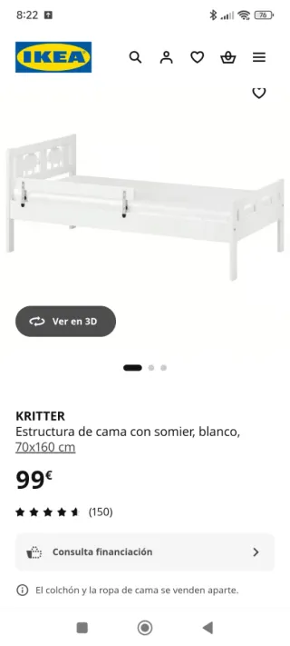 Cama infantil blanca con ovejas