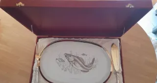 Set servizio pesce vintage oro e porcellana