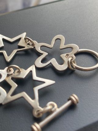 Pulsera Plata Estrellas y Flores