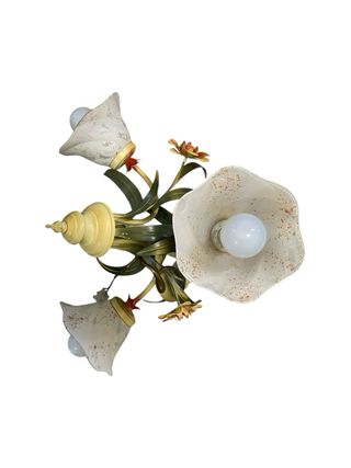 Lámpara de techo floral dorada y verde