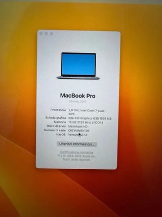 MacBook Pro 15 2017 Grigio Siderale - 256 gb - i7