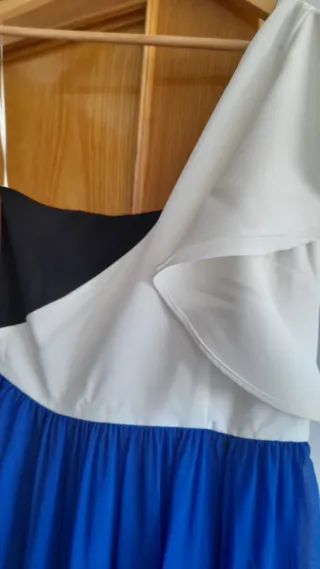 Vestido fiesta largo azul y blanco