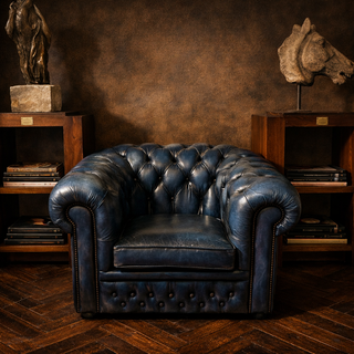 Sillón Chester Piel Azul Petróleo