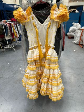 Vestido Feria Abril Niña Blanco y Amarillo