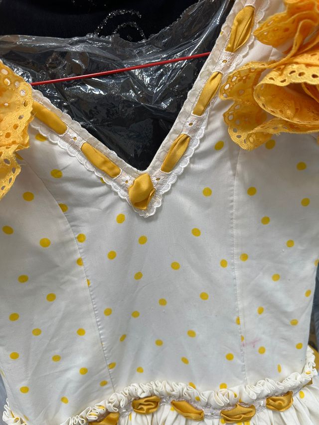 Vestido Feria Abril Niña Blanco y Amarillo