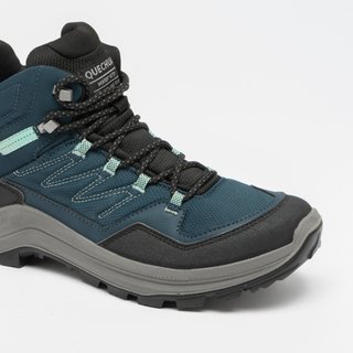 Botas de senderismo impermeables mujer, MH100 verde y gris