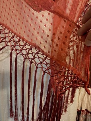 Traje Flamenca Beige Adornos Buganvilla Talla Únic