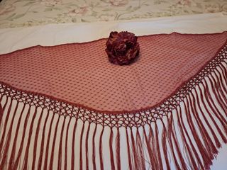 Traje Flamenca Beige Adornos Buganvilla Talla Únic