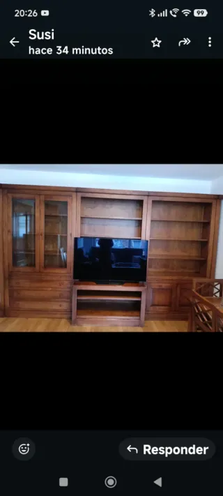 Mueble de salón madera y cristal