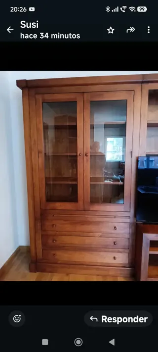 Mueble de salón madera y cristal