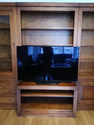 Mueble de salón madera y cristal