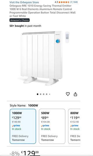 Radiador Eléctrico Orbegozo RRE 1000W Bajo Consumo