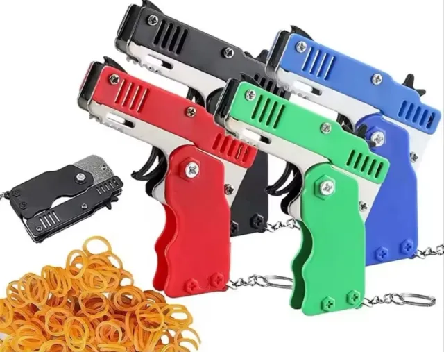 Pistola Gomas Plegable Llavero + 60 Gomas