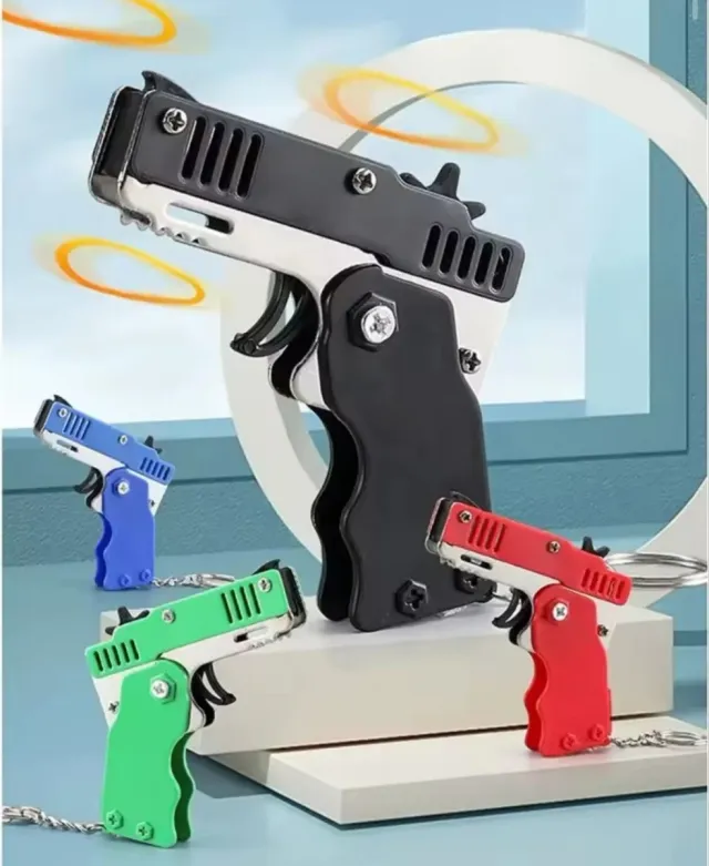 Pistola Gomas Plegable Llavero + 60 Gomas