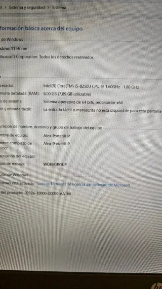 Portátil HP i5 8GB RAM 256GB SSD