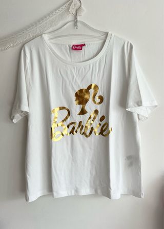 Camiseta Barbie Blanca con Logo Dorado