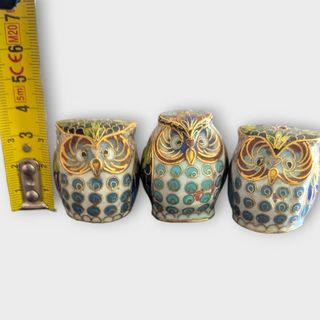 3 Gufi CLOISONNÉ OWL vintage 70s  arte cinese