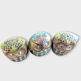 3 Gufi CLOISONNÉ OWL vintage 70s  arte cinese