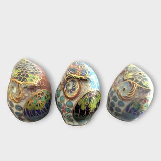 3 Gufi CLOISONNÉ OWL vintage 70s  arte cinese