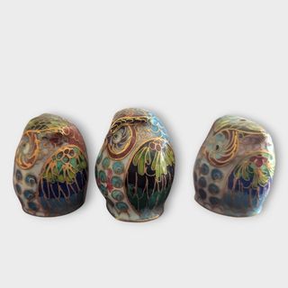 3 Gufi CLOISONNÉ OWL vintage 70s  arte cinese