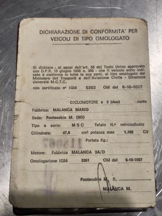 Malanca Tigrotto 1973 con documenti
