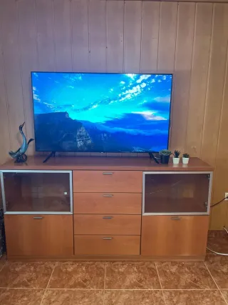 Mueble TV madera y cristal