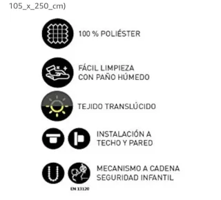 Estor enrollable poliéster gris 105x250 cm