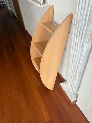 Escritori y estantería de madera.