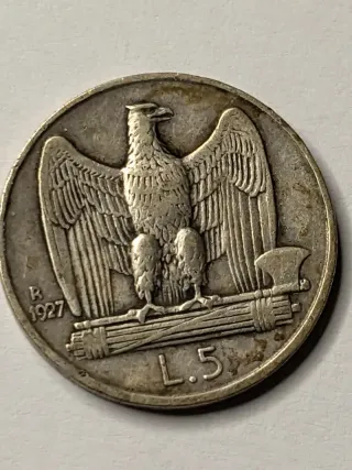 Moneta 5 Lire Aquila 1927
