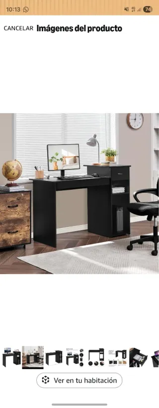 Escritorio negro con cajón y estante