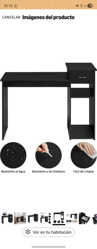 Escritorio negro con cajón y estante