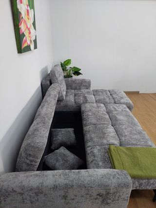 Sofá Cama Chaise Longue Gris con Almacenamiento