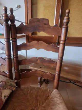 6 Sillas Rústicas Madera CojinesTapizado Floral