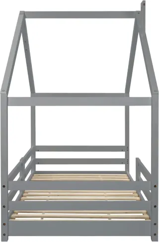 Cama infantil casita madera gris