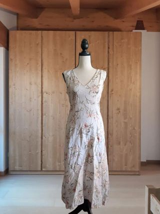 Zara abito lino 100% V neck longdress linen