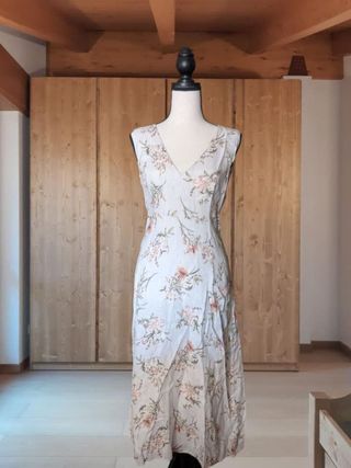 Zara abito lino 100% V neck longdress linen
